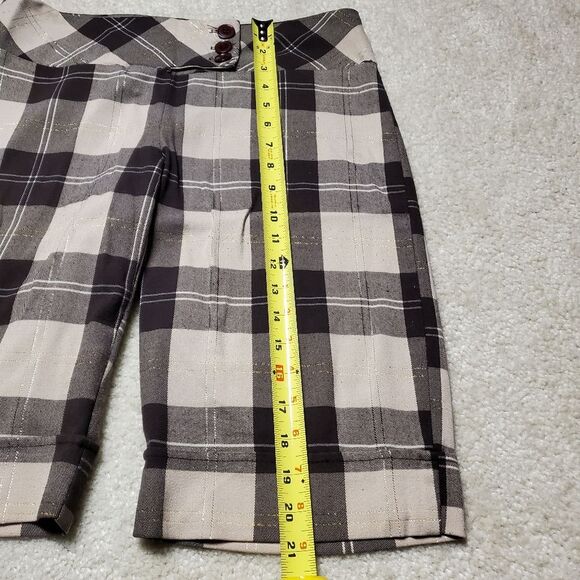 Plaid Checked Bermuda Shorts Brown & Cream 3 Button M.K.M. Designs Sz. 7/8 - Picture 3 of 8